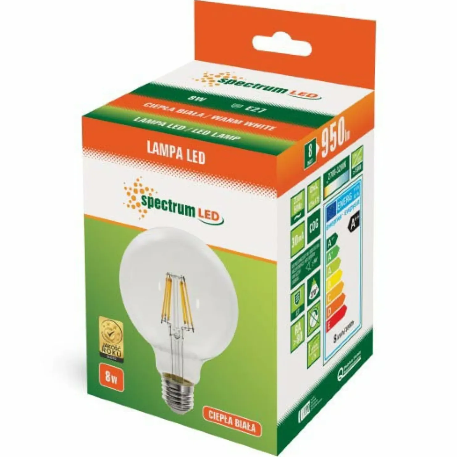 Żarówka Edisona kula LED E27 ciepła 8W SpectrumLED 13868 | Kaja*Sklep Kaja New