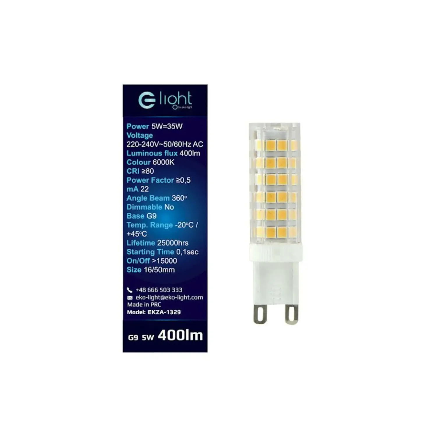 Żarówka LED G9 barwa zimna 6000K 3,5W EKO-LIGHT EKZA1329 | Kaja*Sklep Kaja New