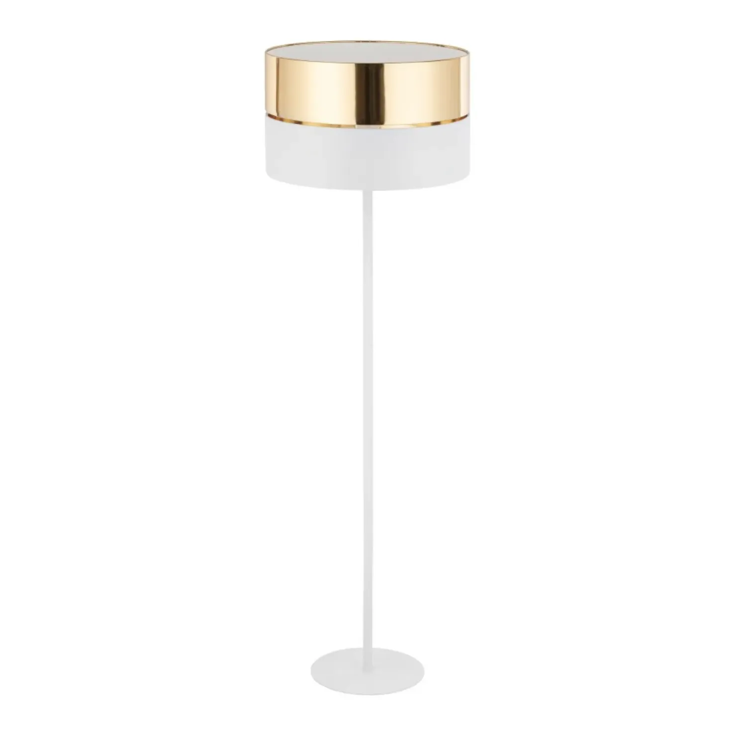 Biała lampa podłogowa z biało-złotym abażurem TK 5074 z serii HILTON*Sklep Kaja Outlet