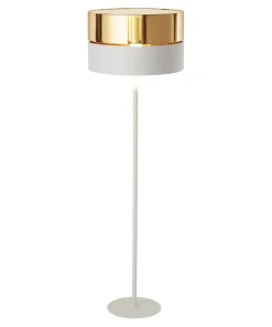 Biała lampa podłogowa z biało-złotym abażurem TK 5074 z serii HILTON*Sklep Kaja Outlet