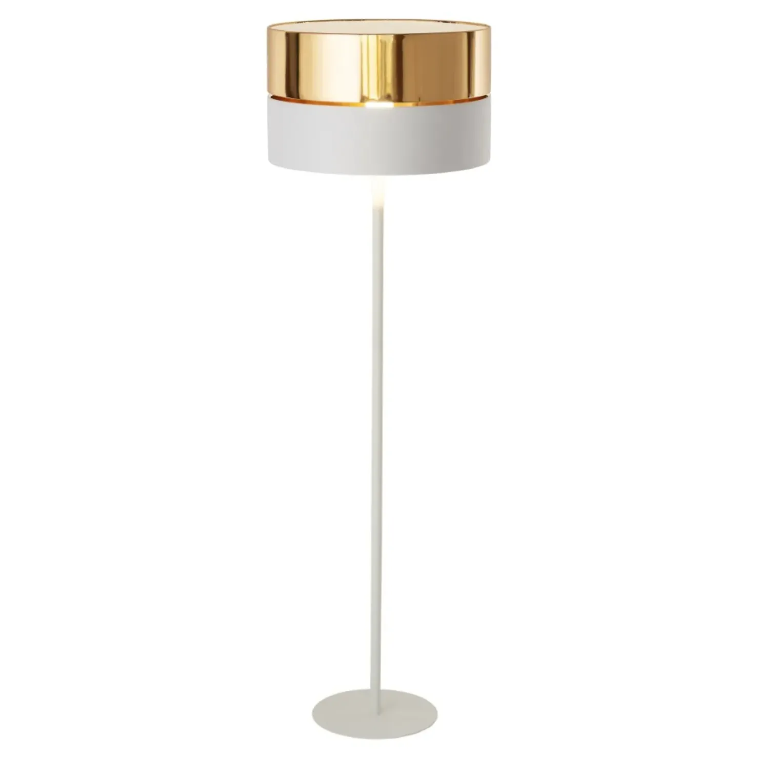 Biała lampa podłogowa z biało-złotym abażurem TK 5074 z serii HILTON*Sklep Kaja Outlet