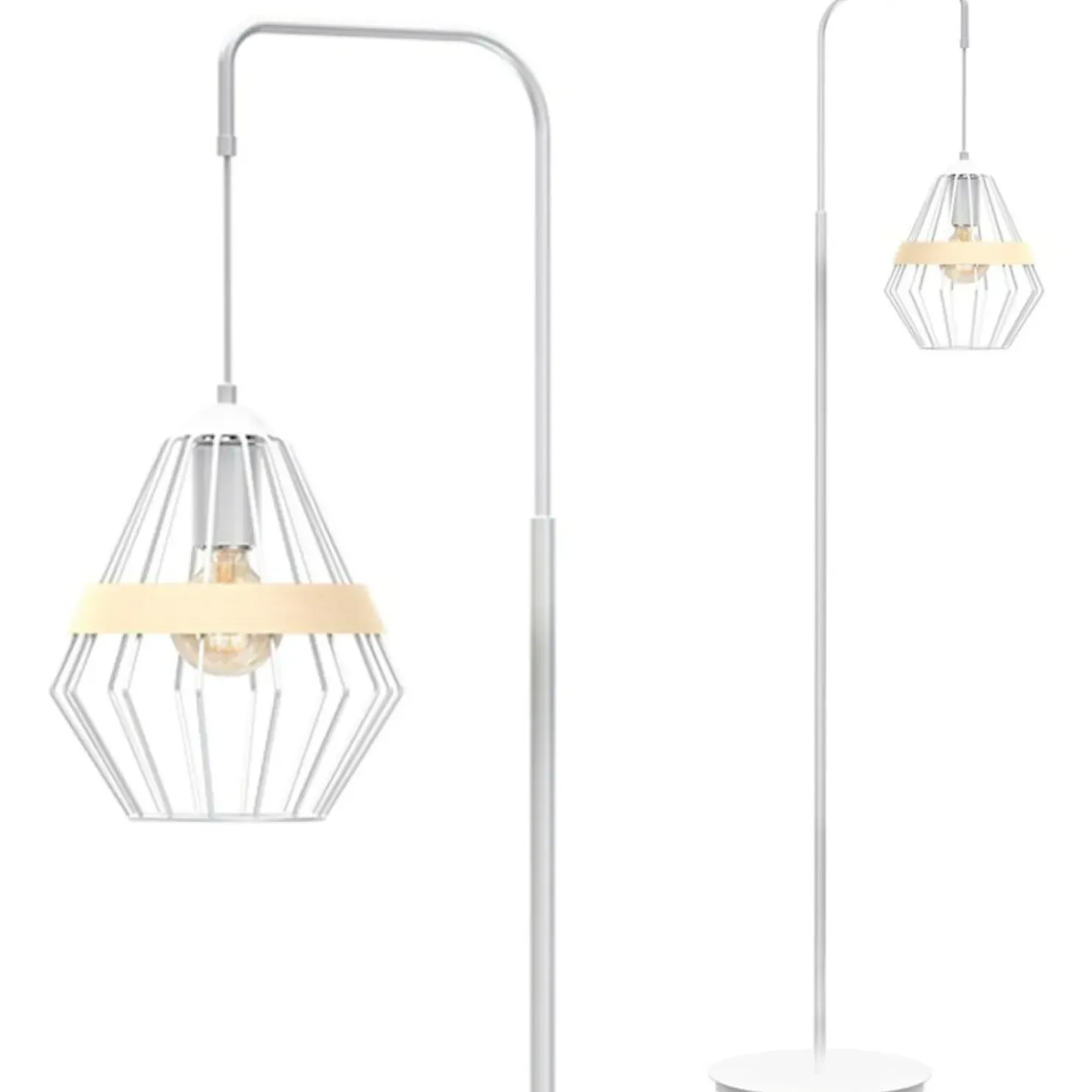 Biała lampa podłogowa z drucianym kloszem MLP5522 z serii CLIFF | Kaja Oświetlen*Sklep Kaja Online