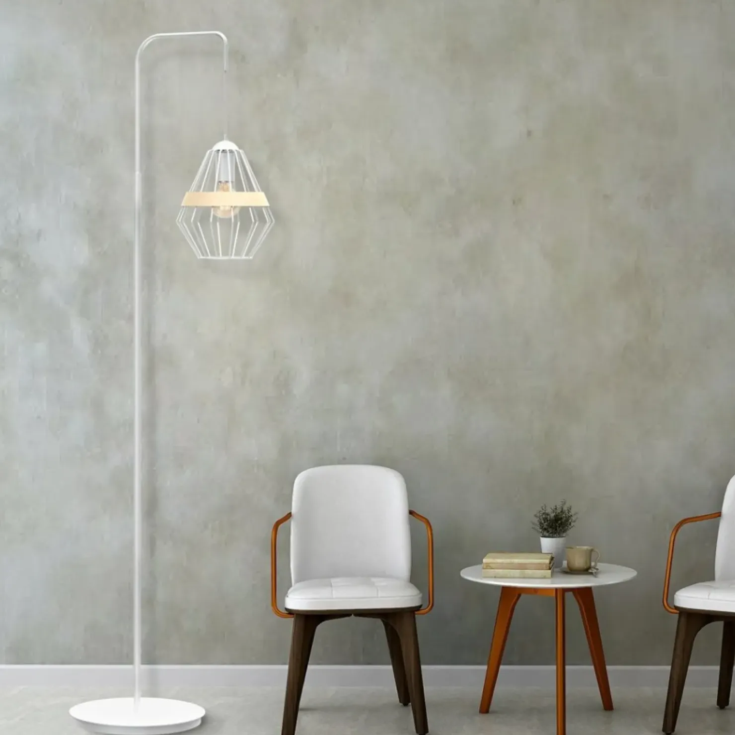 Biała lampa podłogowa z drucianym kloszem MLP5522 z serii CLIFF | Kaja Oświetlen*Sklep Kaja Online