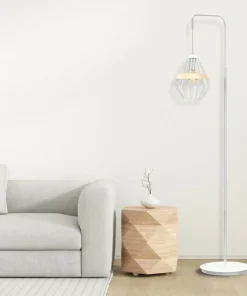 Biała lampa podłogowa z drucianym kloszem MLP5522 z serii CLIFF | Kaja Oświetlen*Sklep Kaja Online