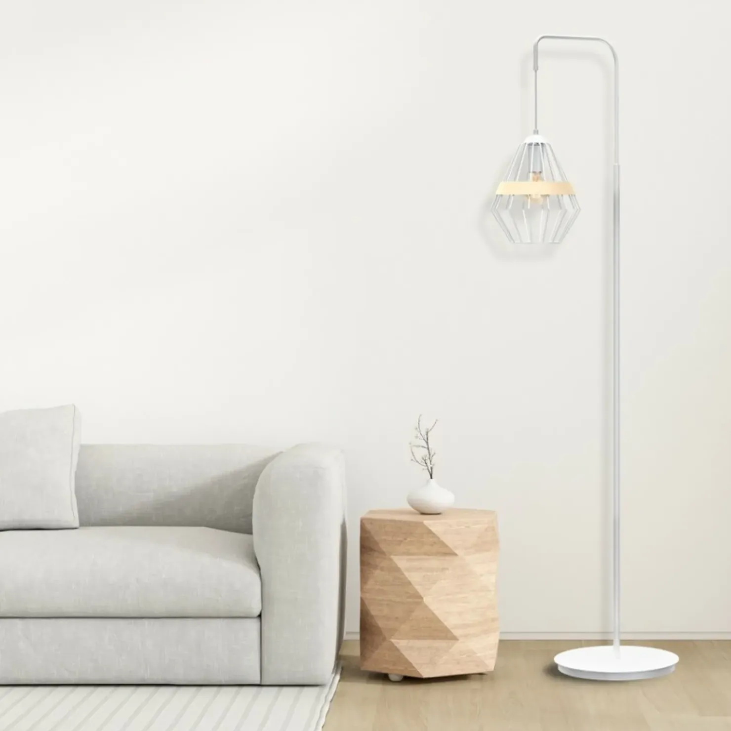 Biała lampa podłogowa z drucianym kloszem MLP5522 z serii CLIFF | Kaja Oświetlen*Sklep Kaja Online