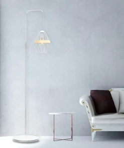 Biała lampa podłogowa z drucianym kloszem MLP5522 z serii CLIFF | Kaja Oświetlen*Sklep Kaja Online