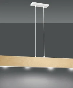 Store Sklep Kaja Biała lampa wisząca z drewnianymi elementami 611/4 | Kaja Oświetlenie