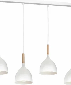 Best Sale Sklep Kaja Biała lampa wisząca z drewnem, cztery klosze LX 3710 z serii NOAK WOOD