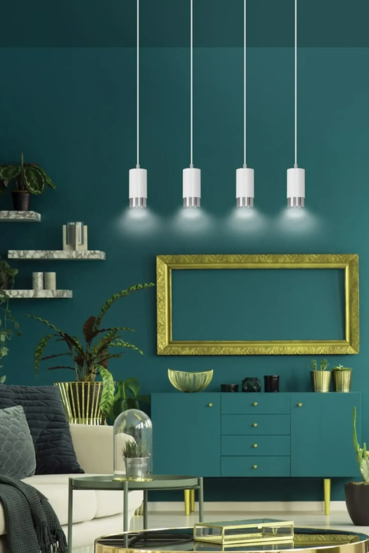 New Sklep Kaja Biało srebrna lampa wisząca nad stół w jadalni 814/4 | Kaja