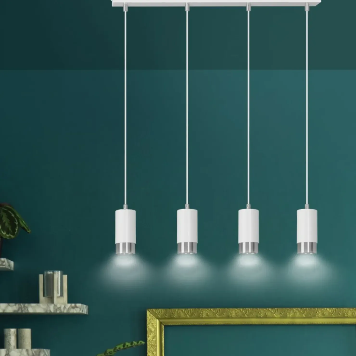 New Sklep Kaja Biało srebrna lampa wisząca nad stół w jadalni 814/4 | Kaja