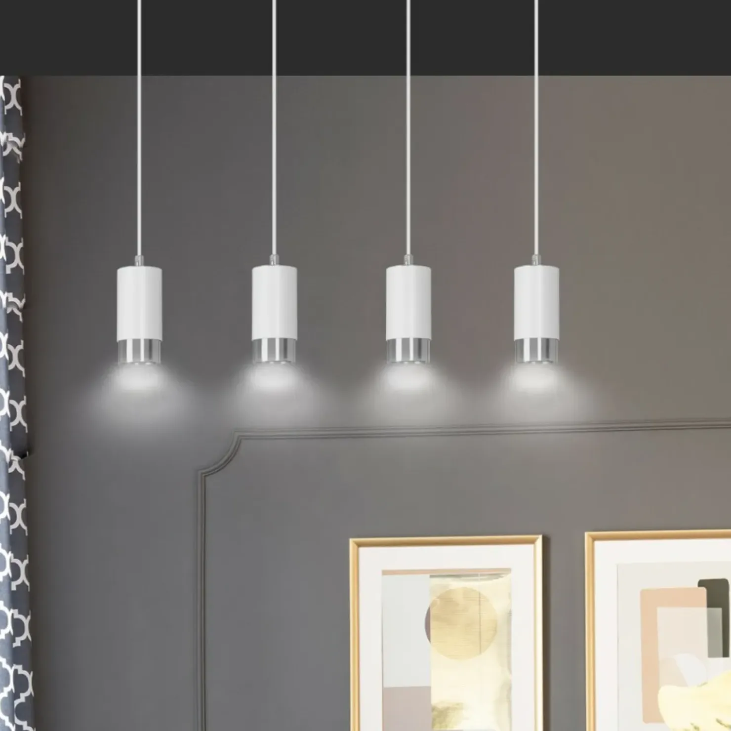 New Sklep Kaja Biało srebrna lampa wisząca nad stół w jadalni 814/4 | Kaja