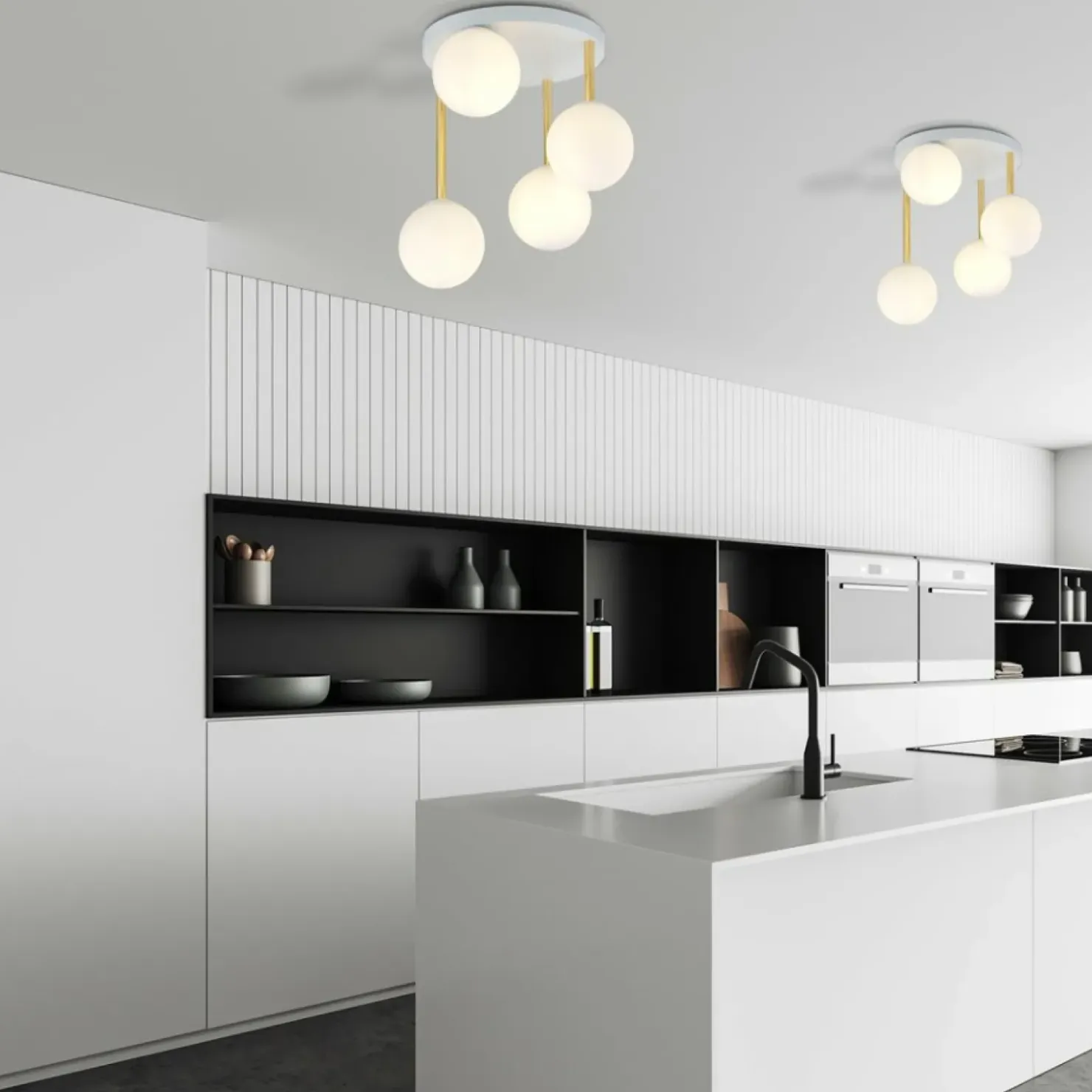 Biało-złota lampa sufitowa z kulistymi kloszami 1261/4 z serii DOLCE*Sklep Kaja Clearance