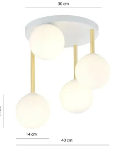 Biało-złota lampa sufitowa z kulistymi kloszami 1261/4 z serii DOLCE*Sklep Kaja Clearance