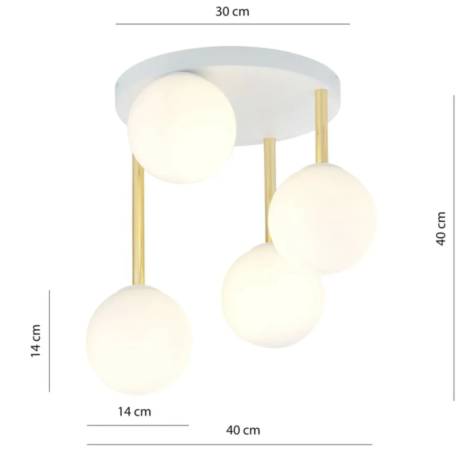 Biało-złota lampa sufitowa z kulistymi kloszami 1261/4 z serii DOLCE*Sklep Kaja Clearance