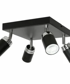 Store Sklep Kaja Czarna, kwadratowa lampa sufitowa, z reflektorami LX 5148 z serii RENO