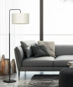 Czarna lampa stojąca z kremowym abażurem 570/4 TRAPO | Kaja*Sklep Kaja Outlet