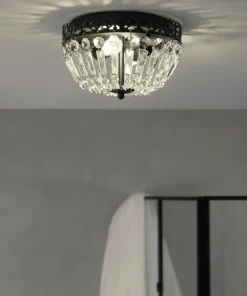 Czarna lampa sufitowa z kloszem z kryształków 108598 z serii ETIENNE*Sklep Kaja Best