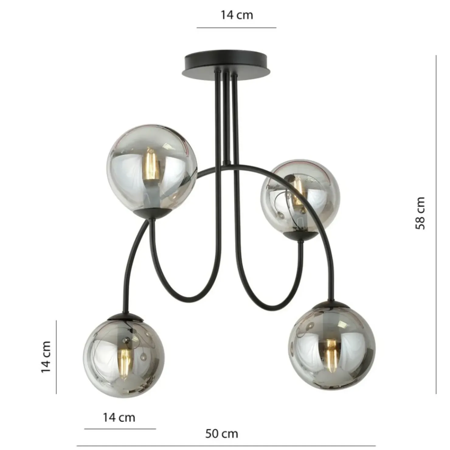 Clearance Sklep Kaja Czarna lampa sufitowa z lustrzanymi kloszami 1287/4A z serii ARCHI