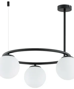 Discount Sklep Kaja Czarna lampa wisząca, poziomy okrąg z kloszami AL 62426 z serii RINGO