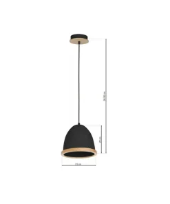 Best Sklep Kaja Czarna lampa wisząca z drewnianą obwódką MLP8852 z serii STUDIO | Kaja Oświetlen