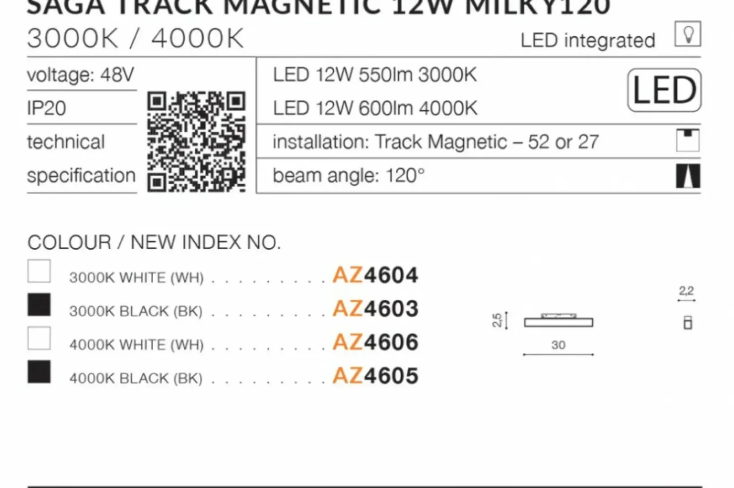 Czarna listwa LED do szyny magnetycznej 1-fazowej AZ4605 SAGA | Kaja*Sklep Kaja Store
