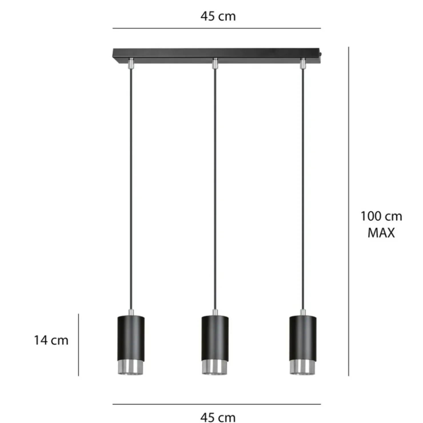 Best Sale Sklep Kaja Czarna listwa z trzema wiszącymi lampami 816/3 | Kaja Oświetlenie