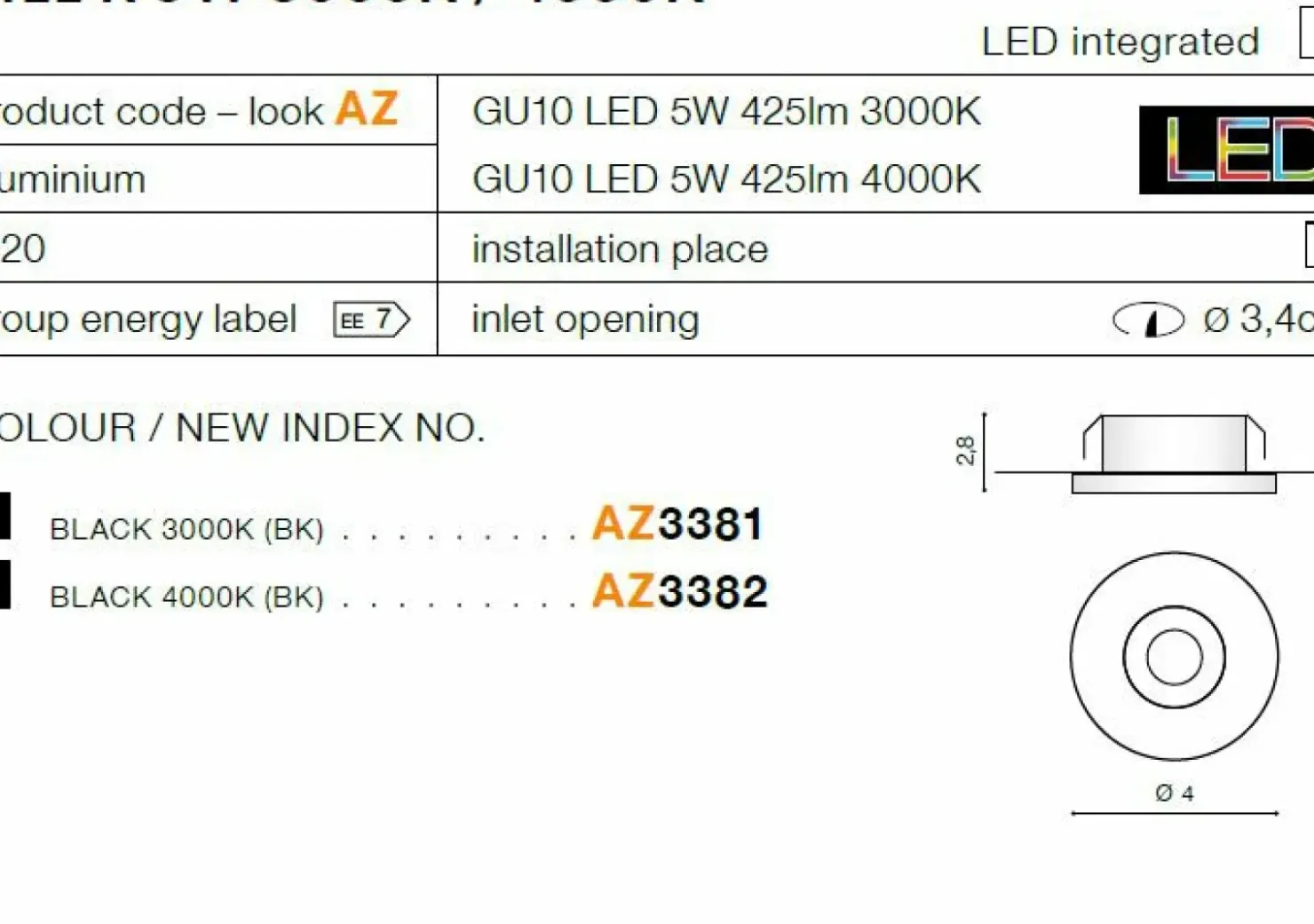 Czarne oczko podtynkowe wpustowe LED 4000K AZ3382 FILL | Kaja*Sklep Kaja Sale