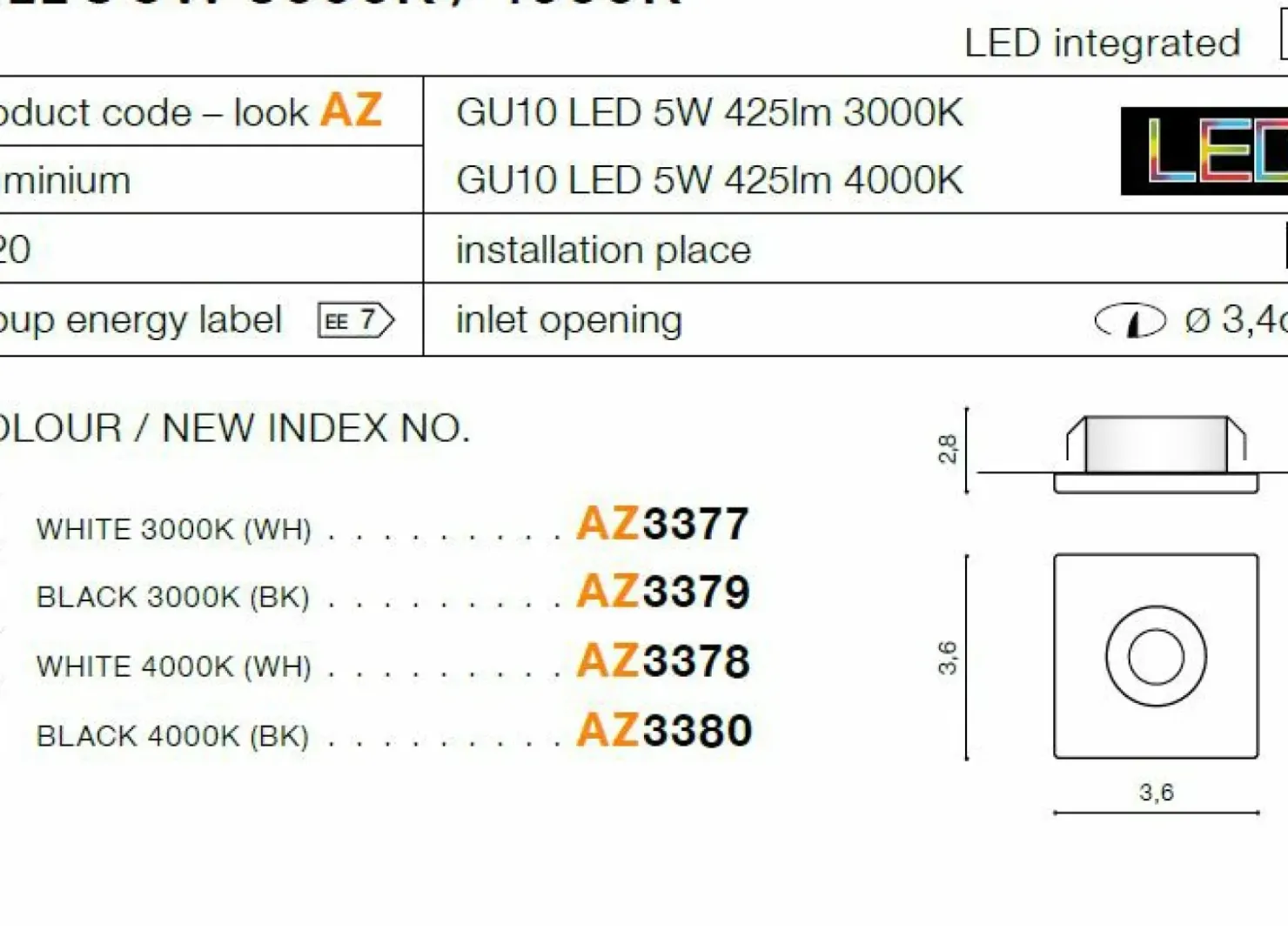 Czarne oczko wpustowe LED kwadratowe 4000K AZ3380 FILL | Kaja*Sklep Kaja Clearance