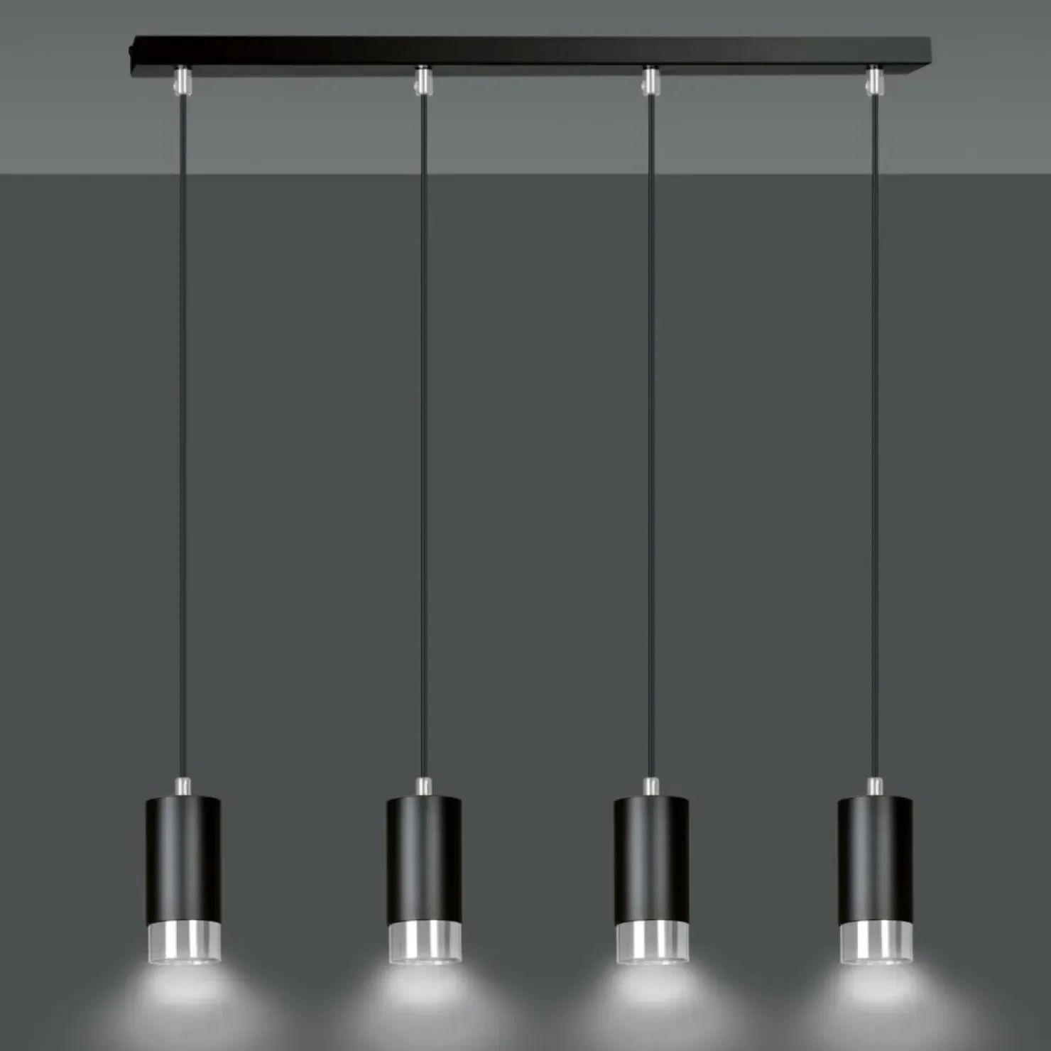 Cheap Sklep Kaja Czarno srebrna lampa wisząca na listwie 816/4 | Kaja Oświetlenie
