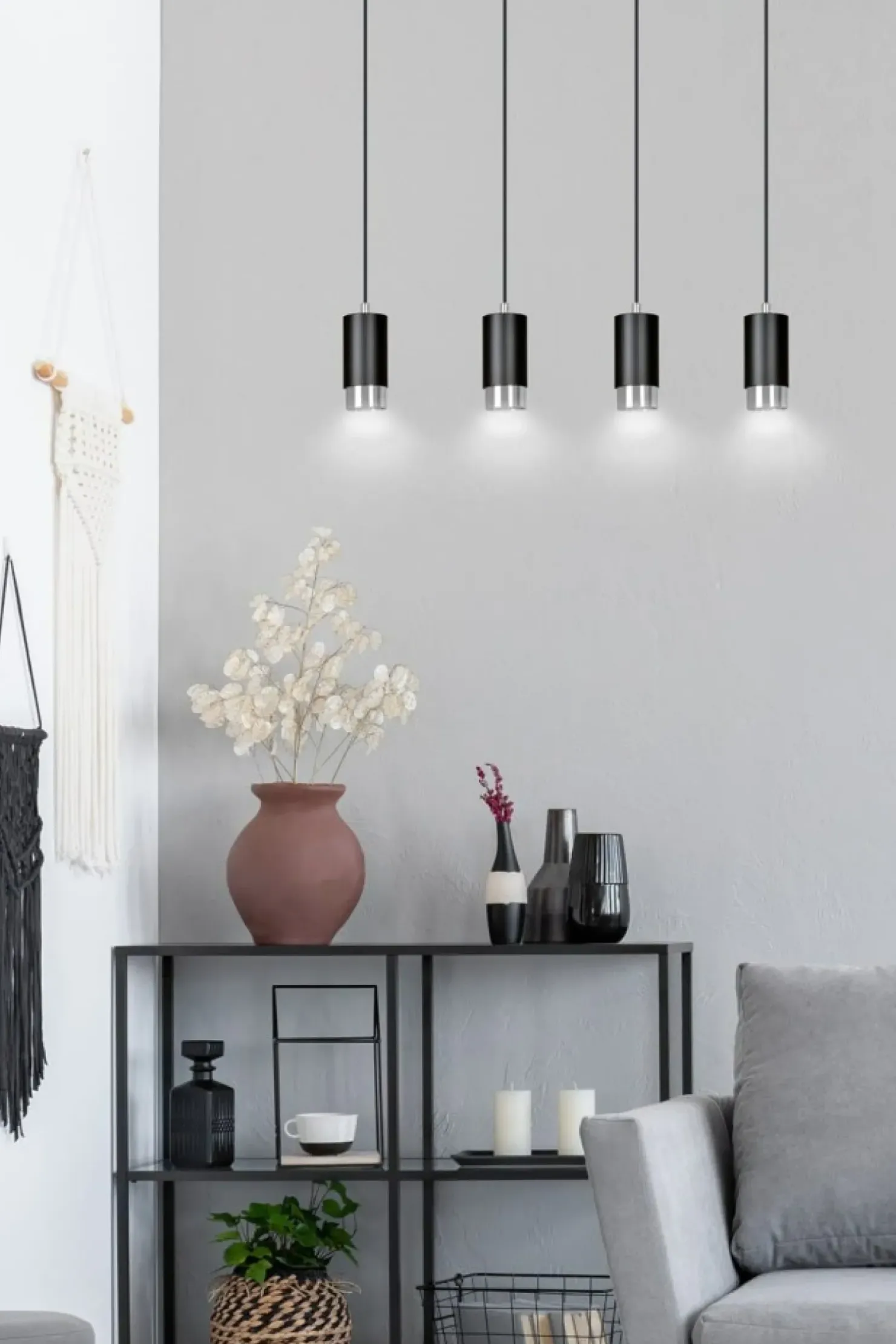 Cheap Sklep Kaja Czarno srebrna lampa wisząca na listwie 816/4 | Kaja Oświetlenie