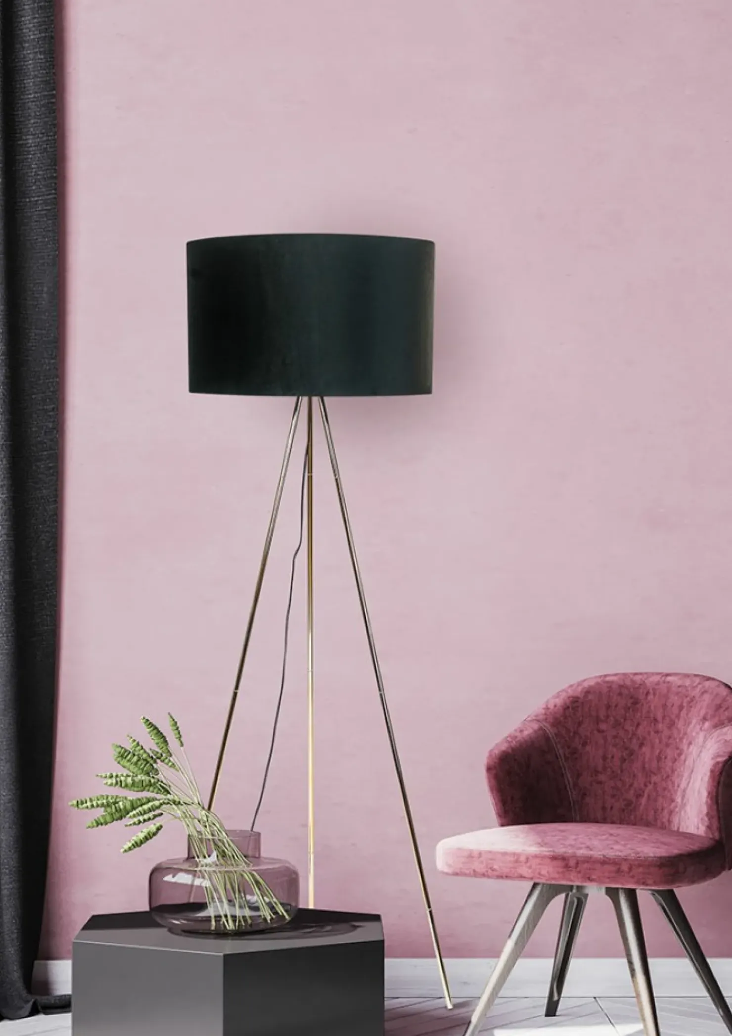 Czarno-złota lampa podłogowa z abażurem H06-GD-BK INGA | Kaja*Sklep Kaja Store