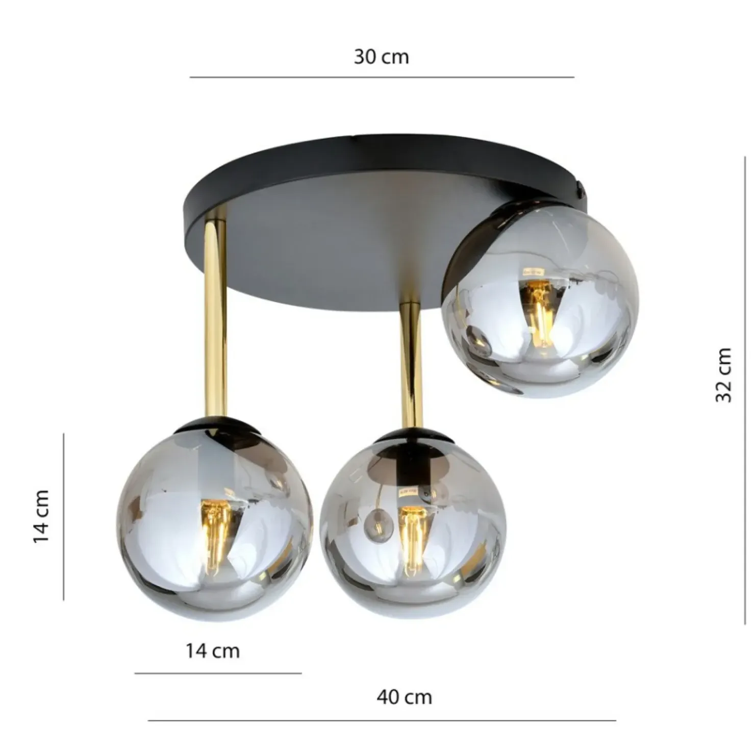 Czarno-złota lampa sufitowa z grafitowymi kloszami 1259/3 serii DOLCE*Sklep Kaja Discount