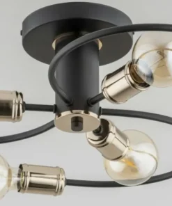 Shop Sklep Kaja Czarno-złota lampa sufitowa z odkrytymi żarówkami AL 28426 | Kaja