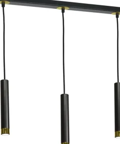 Outlet Sklep Kaja Czarno-złota lampa wisząca, trzy długie tuby MLP6240 z serii DANI | Kaja Oświetl