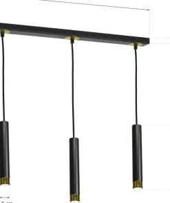 Outlet Sklep Kaja Czarno-złota lampa wisząca, trzy długie tuby MLP6240 z serii DANI | Kaja Oświetl