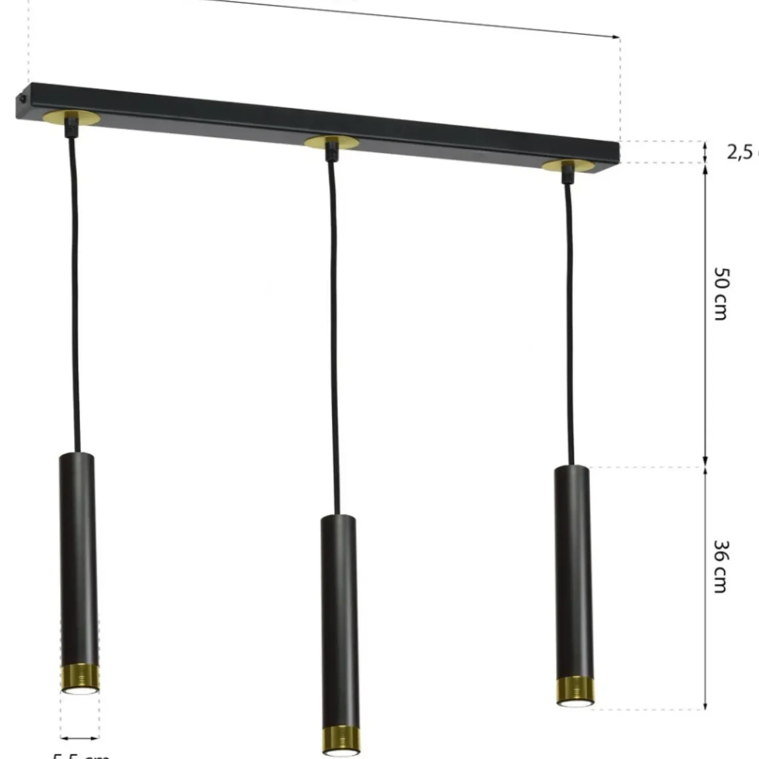 Outlet Sklep Kaja Czarno-złota lampa wisząca, trzy długie tuby MLP6240 z serii DANI | Kaja Oświetl