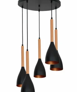 Outlet Sklep Kaja Czarno-złota lampa wisząca z drewnianą dekoracją LX 9016 z serii MUZA