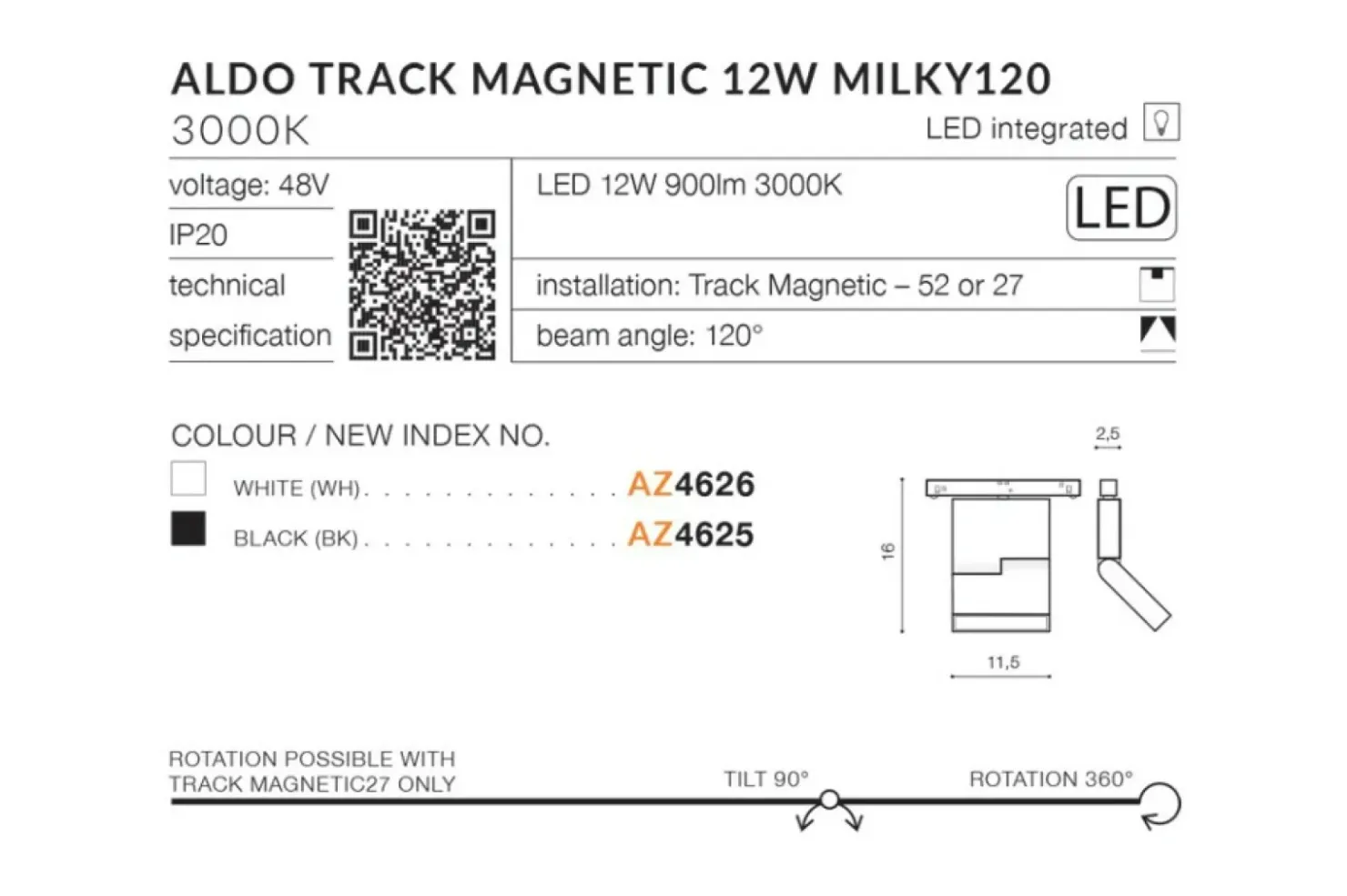 reflektor LED do szyny 1-fazowej AZ4625 ALDO | Kaja Oświetlenie*Sklep Kaja Discount