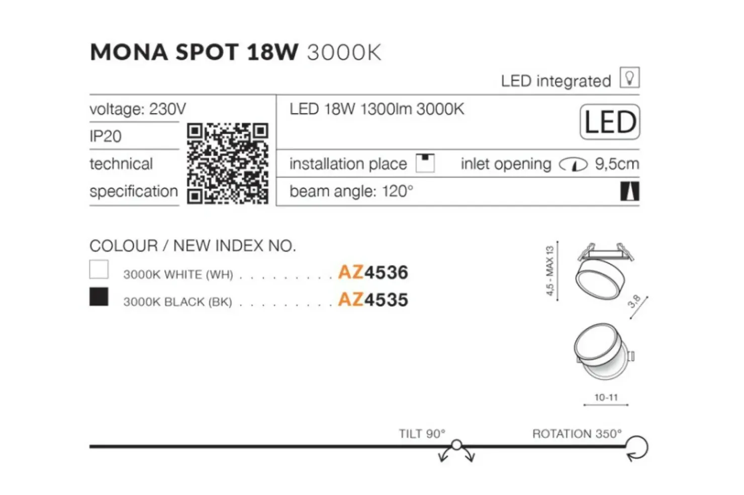 spot podtynkowy downlight LED 3000K AZ4535 MONA | Kaja*Sklep Kaja Sale