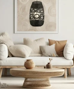 Discount Sklep Kaja Czarny zwis z plecionym, rattanowym abażurem ML0355 ARONA | Kaja