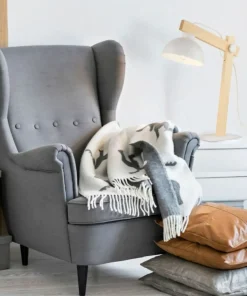 Designerska, biała lampka biurkowa z drewnem TK 5347 z serii OSLO*Sklep Kaja Store
