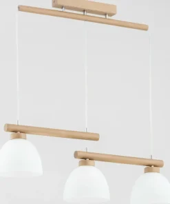 New Sklep Kaja Drewniana lampa wisząca z 3 białymi kloszami AL 63041 | Kaja