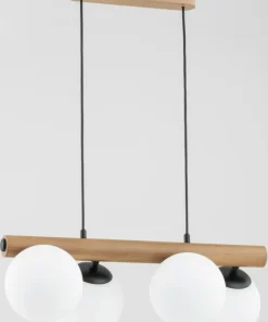 New Sklep Kaja Drewniana lampa wisząca z 4 białymi kloszami AL 63096 | Kaja