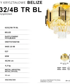 Efektowna, kryształowa lampa sufitowa 6232/4B TR BL BELIZE | Kaja*Sklep Kaja Shop