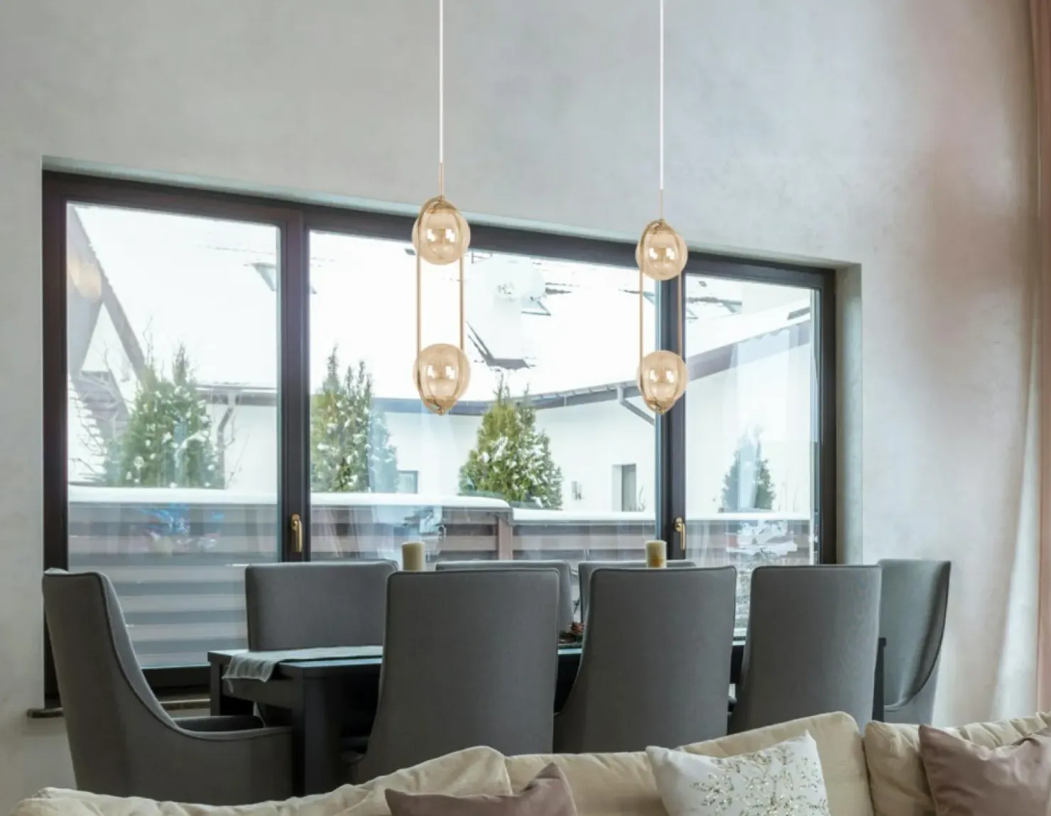 Efektowna lampa wisząca z bursztynowymi kloszami K-5397 z serii SVEN*Sklep Kaja Outlet
