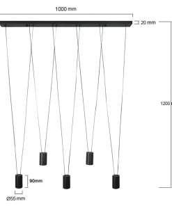 Clearance Sklep Kaja Efektowna, liniowa lampa wisząca z tubami LP-432/5P BK TOLEDO | Kaja
