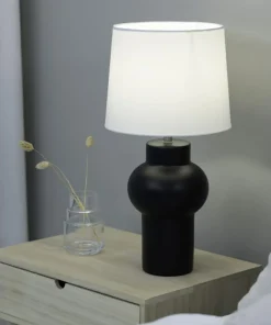 Elegancka, czarno-biała lampka z abażurem 108449 z serii SHAPE | Kaja*Sklep Kaja Store