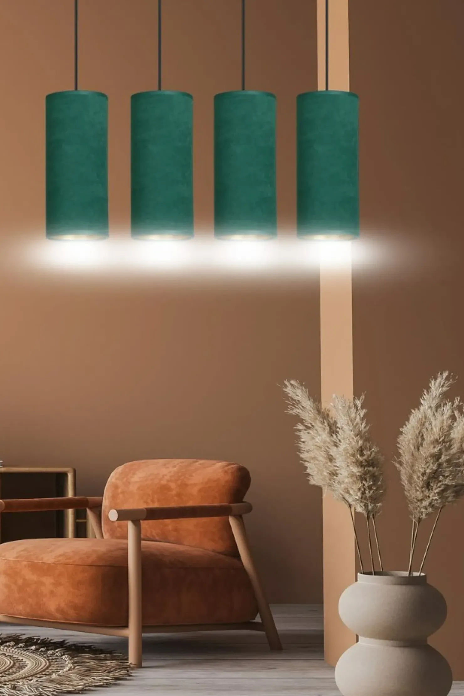Elegancka lampa wisząca z zielonymi abażurami 1058/4 BENTE | Kaja*Sklep Kaja Hot