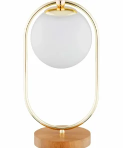 Elegancka, złota lampka na drewnianej podstawie AL 9438 OVAL | Kaja*Sklep Kaja Hot