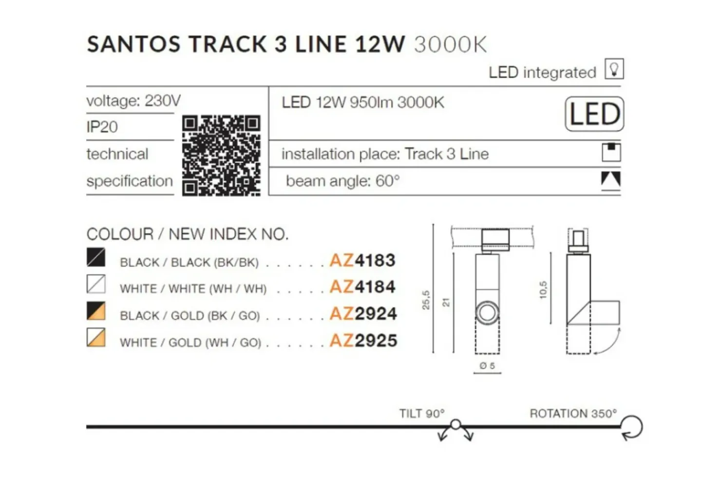 Głowica LED spot do szynoprzewodu AZ4184 SANTOS | Kaja*Sklep Kaja Cheap